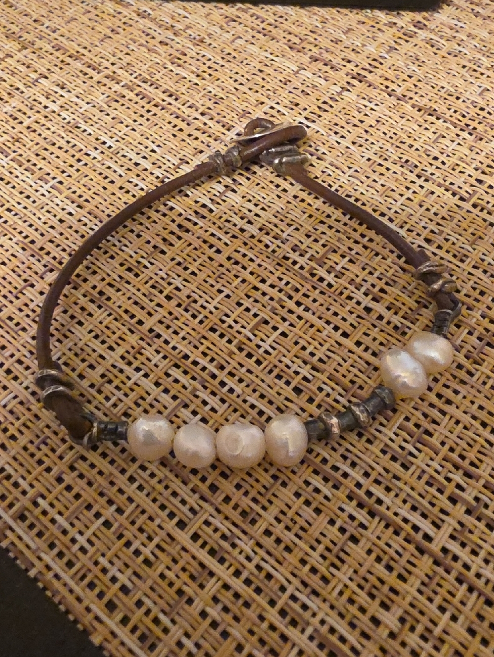 Silpada Brown Leather Bracelet with White Freshwater Pearls